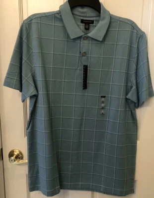 BLUE/AQUA ‘VAN HEUSEN’ POLO SHIRT PRINTED WINDOWPANE SZ M MSRP: $50 NWT! - Image 1 of 4
