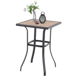 Patio Bar Table Outdoor Bar Height Bistro Table with Wooden-Like Table Top - Picture 1 of 7