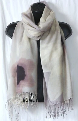 Bufanda o estola NORDSTROM marfil/gris/multi lana/cachemira con flecos 28 X 76 EXC Foto 1 de 4