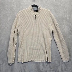DKNY Jeans 1/4 Zip Cable Knit Mock Neck Sweater Mens Size L Cream Pullover - Picture 1 of 6