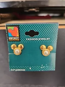 Mickey Mouse Earrings Gold Pearl 90s Y2K Costume Jewelry Clip Mickey Unlimited - Picture 1 of 3