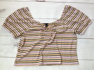 WILD FABLE Damen Gr. Large Crop Top gestreift Kurzarm Stretch - Bild 1 von 5
