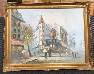 MOULIN ROUGE Large Stunning PARIS Street Scene Original Vintage Oil Painting - Picture 1 of 12