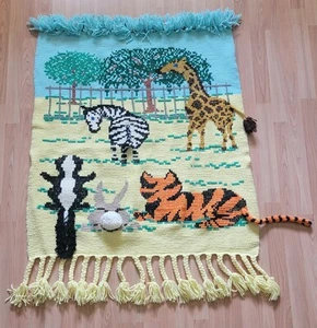 Zoo Blanket Crochet Animals 3D Throw Wall Hanging 36"x40" Handmade Nursery - Picture 1 of 4