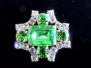 Wunderschöner Tschechischer Vintage Glas Strass Knopf Kristall & Peridot Grün - Bild 1 von 5