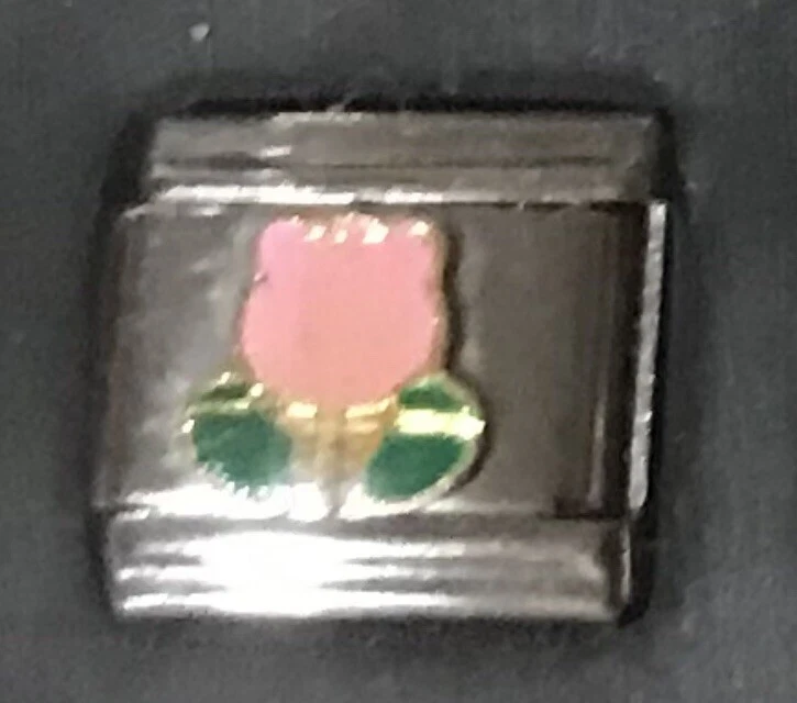 Pink Rose Wholesale Italian Charm Enamel 9mm Link K45 - Image 1 of 1