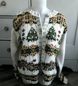 Fun Art Christmas Trees Bows Hand Knit Sweater Women's Size M /L - Bild 1 von 5