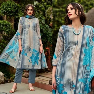 GRAY PRINTED COTTON INDIAN PAKISTANI READYMADE SALWAR KAMEEZ SUIT LADIES DEN - Picture 1 of 3
