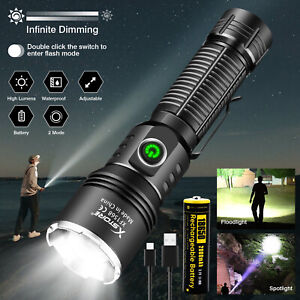 High Powered 900000LM LED Dimmable Flashlight Rechargeable Tactical Police Torch