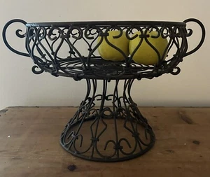 WIRE BOWL Footed Basket Metal Pedestal Round FRENCH COUNTRY ~HEAVY & LARGE~ - Picture 1 of 6