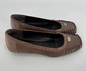 Fendi Selleria Loafers Womens 37 Brown Pebbled Leather Square Toe Slip On - Picture 1 of 11