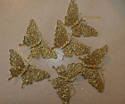 Vintage 6 Pack GOLD GLITTERY Fashion Butterfly Ornaments