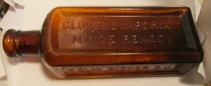 antique old botttle amber corker Glvers imperial mange remedy H,.Clay D.M.V. - Bild 1 von 2
