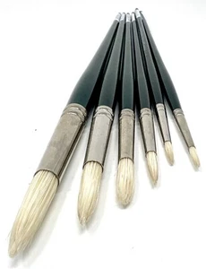 Winsor & Newton - Winton Round Fine Hog Brushes Lot of 6 Long Handled VG+ - Picture 1 of 11