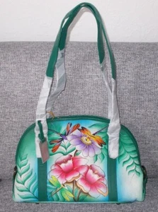 Schöne echt Leder Tasche von Anuschka - Motiv Blume und Libelle - Bild 1 von 9