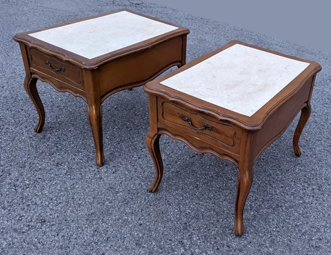 Pair Vintage "Mersman" Antique Old Wood Wooden End Side Tables Nightstands Stand Cover