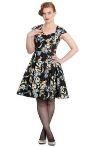 Midnight Dress Hellbunny UK 10 Tee Kleid Vintage Tee Vogel Blumen  - Bild 1 von 1