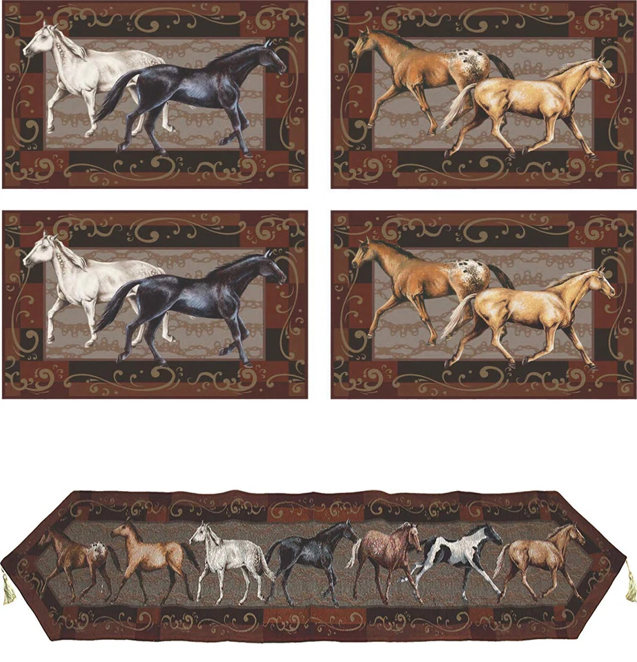 DECOTEX 4 Piece Horses Placemat Set OR 1 Piece Horses Table Runner