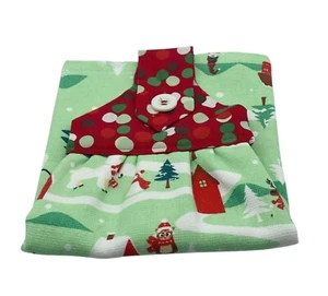Christmas Hanging Dishtowel Winter Wonderland Pattern on Mint Green Towel - Picture 1 of 6