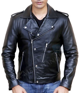 MENS GENUINE LEATHER JACKET SLIM FIT REAL BIKER NEW VINTAGE CAFE RACER - Picture 1 of 5