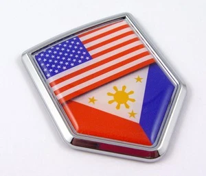 USA Philippine Philippinian American Flag Car Chrome Emblem Decal Sticker - Foto 1 di 2