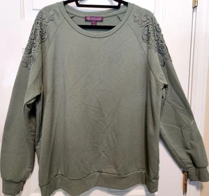 Gloria Vanderbilt Damen SWEATSHIRT 2XL Spitze Akzent Ärmel olivgrün Spitze - Bild 1 von 6