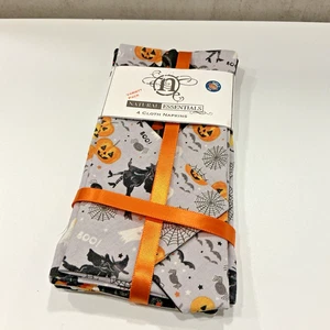 Juego de 4 servilletas de tela de Halloween Jack-o-Lantern brujas telarañas murciélagos MT Hecho - Imagen 1 de 2