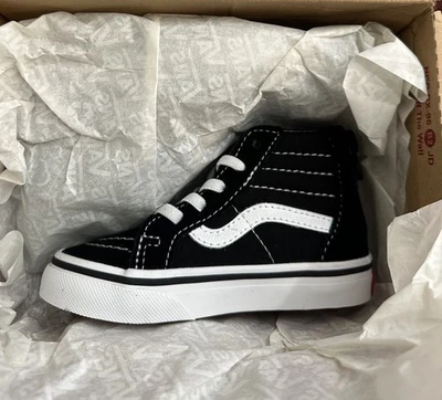Vans Niño Pequeño Sk8-Hi Cremallera Talla 7C Blanco/Negro NUEVO EN CAJA Foto 1 de 2