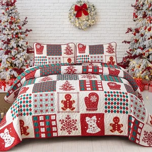 WONGS BEDDING Christmas Quilt Set King Christmas Tree Snowman Snowflake Glove... - Picture 1 of 7