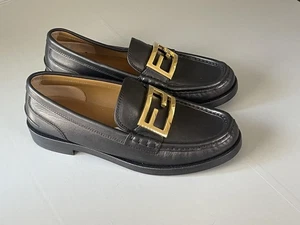 Fendi Halbschuhe Schuhe Damen Größe 38 Schwarz Leder FF Logo Schnalle Made in Italy - Bild 1 von 14