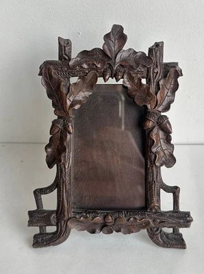 Ancien cadre miniature porte photo bois sculpté forêt noire Schwarzwald XIXème - Photo 1/4