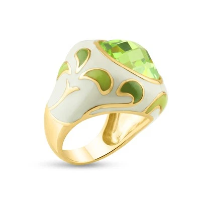 Anillo de cóctel de plata de ley 925 chapado en oro verde blanco esmalte circonita cúbica tamaños 5-9 Foto 1 de 3