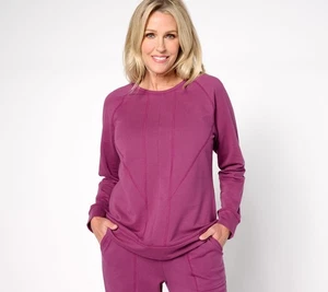 Denim & Co. Active French Terry Rundhals Pullover Sweatshirt Mulberry 2X Gebraucht - Bild 1 von 1