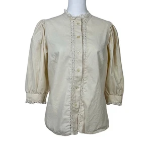 Vintage Baumwolle Natur Creme Cottagecore Top Puffärmel Häkelborte Medium - Bild 1 von 14