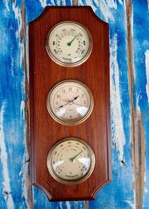Atmosphärenstation Thermometer Hygrometer und Uhr Holz Vintage funktionsfähig - Bild 1 von 17