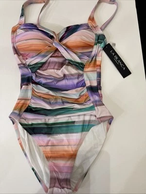 La Blanca Colorful One Piece Ruche Front Swimsuit Size 6 NWT - Image 1 of 4