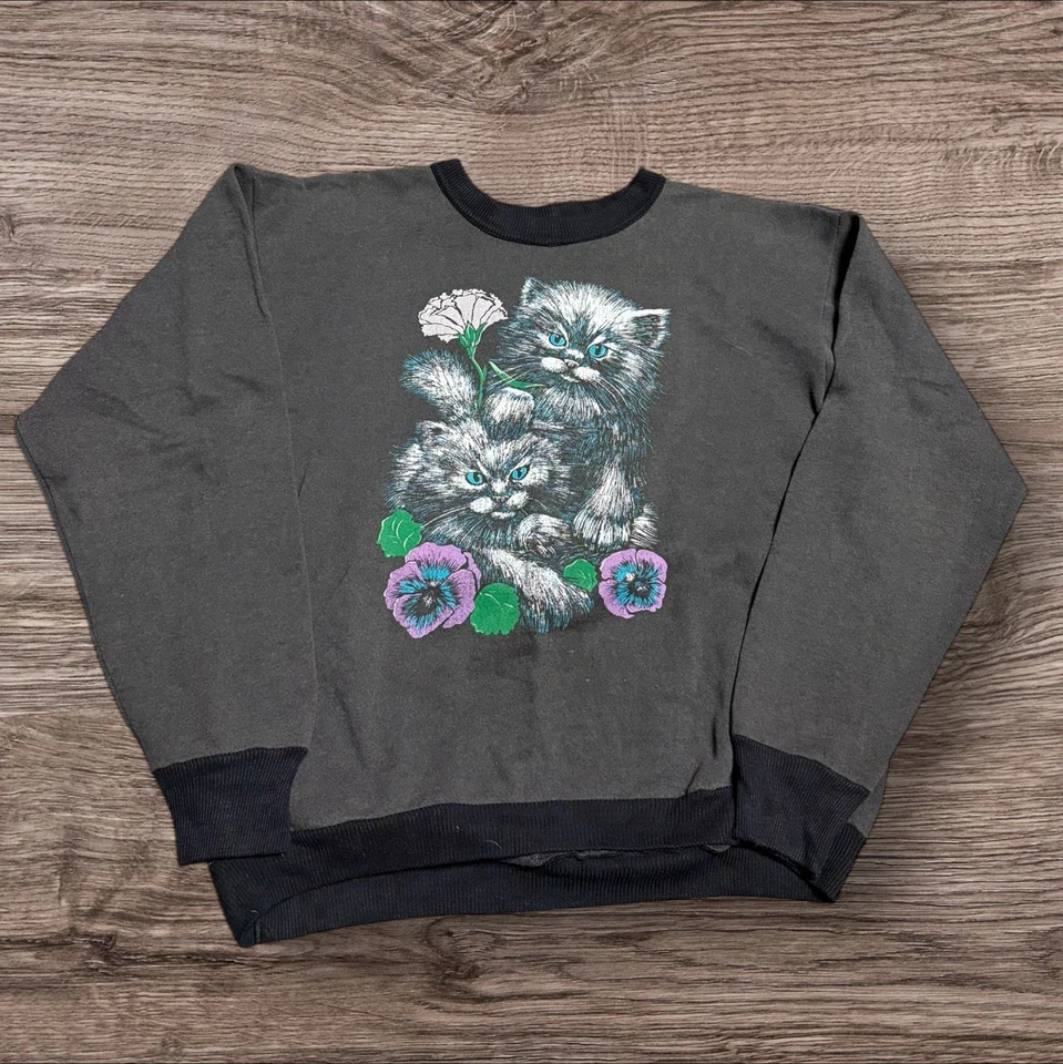 Sudadera De Colección Gato Negra Para Mujer’s L Pullover Años 80 Polar Arte Hipster Abuela Foto 1 de 4