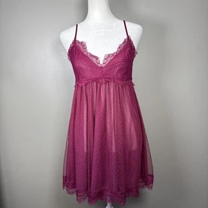 By Anthropologie Lace Mini Night Dress Burgundy Size Medium Lined Adj Straps - Bild 1 von 12