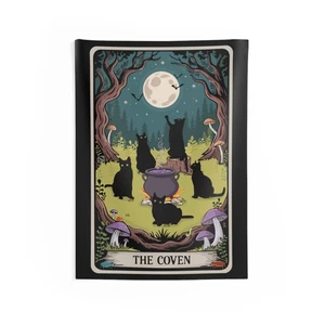 Tapiz de aquelarre de gatos negros, decoración de brujas, tapices colgantes de pared de otoño de Halloween - Imagen 1 de 2