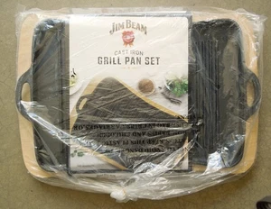 NEU Jim Beam Gusseisen Grillpfanne Set mit Holzuntersetzer - Bild 1 von 3