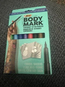 NUEVO Paquete de 8 marcadores de tatuaje temporales Bic Body Mark - Imagen 1 de 4