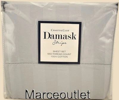 Juego de sábanas Charter Club Damasco a rayas 550 hilos COMPLETO plateadas Foto 1 de 4