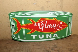 Letrero de metal de porcelana de mariscos tienda de comestibles atún gloria marina raro vintage - Imagen 1 de 4