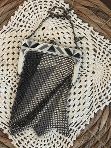 Antique Art Deco Whiting & Davis Tag Mesh Black and White 4x6 Enamel Paint - Picture 1 of 7