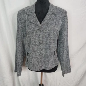 Vtg DANNY & NICOLE Size 16 Gray Tweed Single Breasted Business Office Blazer - Picture 1 of 10