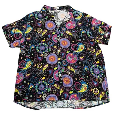 QZH. DUAO Shirt Men’s Black Psychedelic Short Sleeve Shirt SIZE XL - Image 1 of 4