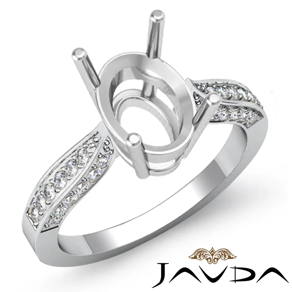 Solitaire Style Diamond Engagement Ring Oval Semi Mount 14k White Gold 0.40 Ctw - Image 1 of 4