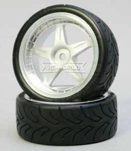 Kawada 1/10 Car Wheels 5 STAR PLATED W/ DRIFT TIRES Set (2PCS) 50mmx26mm #TU45D3 - Picture 1 of 11