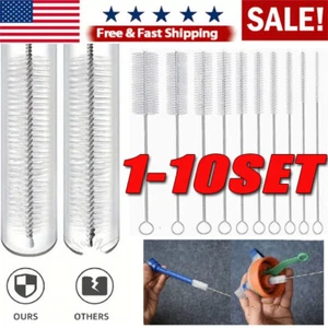 1-10 US Nylon Straw Brush Cleaner Bottle Tube Pipe Small Long Cleaning 10Pcs Set - Picture 1 of 7