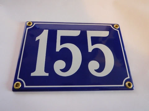 Antique French Blue  Genuine Enamel Porcelain House Door Number Sign / Plate 155 Cover